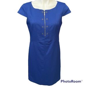 Ellen Tracy Royal Blue Textured Cap Sleeve Shift Dress - Size 6